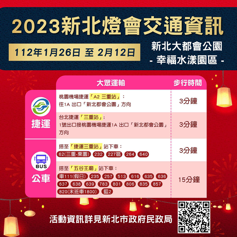 2023新北燈會交通資訊。 圖：新北市交通局／提供