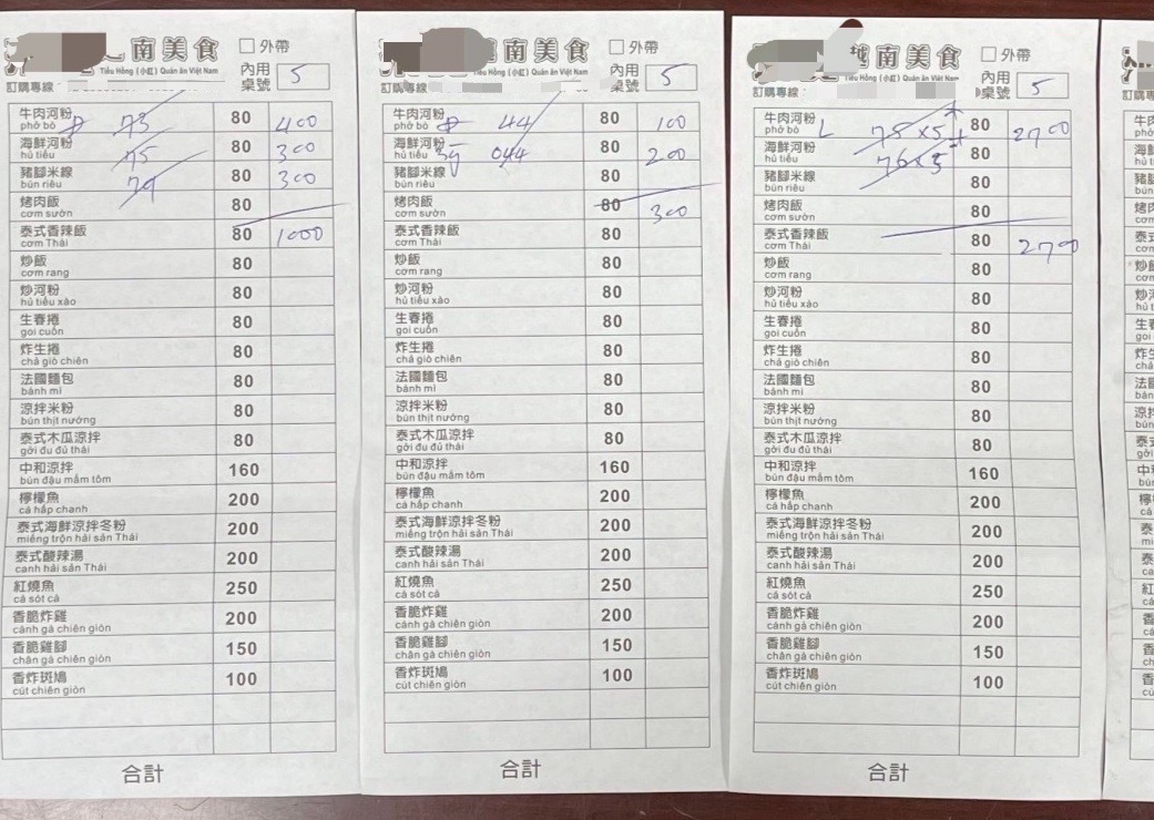 犯嫌以餐廳點菜單作為簽賭單。 圖：移民署提供