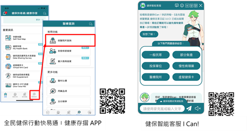 中央健康保險署提醒，春節連假期間如有就醫需求，不用緊張，可打開手機查詢全民健保行動快易通APP及健保智能客服，並執行２大步驟，即可找到即時就醫資訊。 圖：中央健康保險署/提供