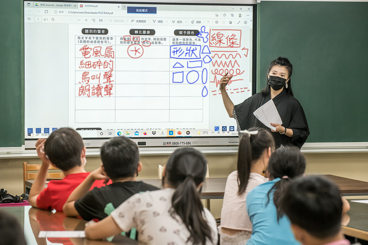 後埔國小老師透過課程帶學生思考如何將聲音視覺化。 圖：新北市文化局提供