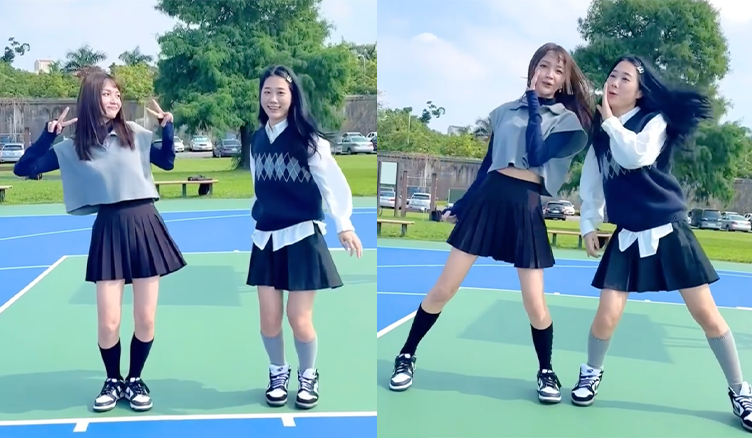 網紅林萱和金針菇翻跳南韓女團「NewJeans」夯曲〈OMG〉。 圖：翻攝自林萱IG