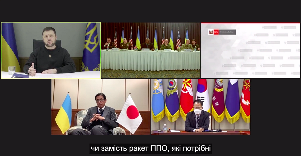 烏克蘭總統澤連斯基今天周五敦促在德國拉姆施泰因開會的盟友加快向烏克蘭交付重型武器，包括坦克和遠程導彈。 圖：翻攝自澤連斯基推特