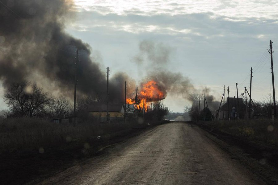 烏克蘭軍隊與俄羅斯戰士爭奪烏克蘭東部頓內茨克州（Donetsk）西南部小鎮布格列達爾（Vuhledar）控制權。 圖：翻攝@OlenaHalushka推特