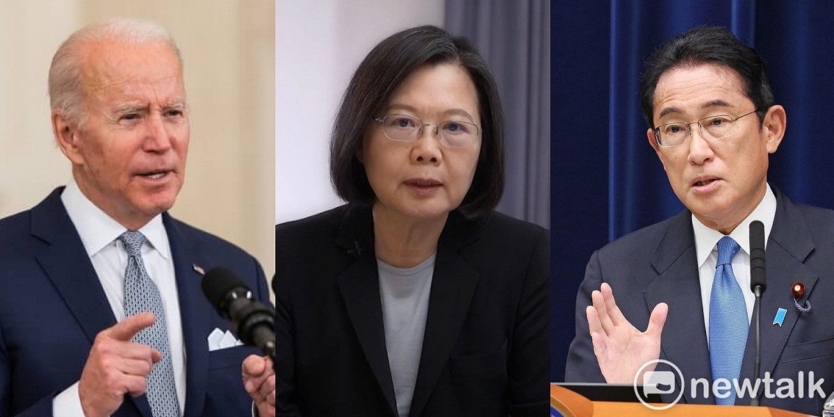台美日三國共同面對中共威脅。 圖：白宮臉書／總統府官網／岸田文雄臉書（新頭殼合成）