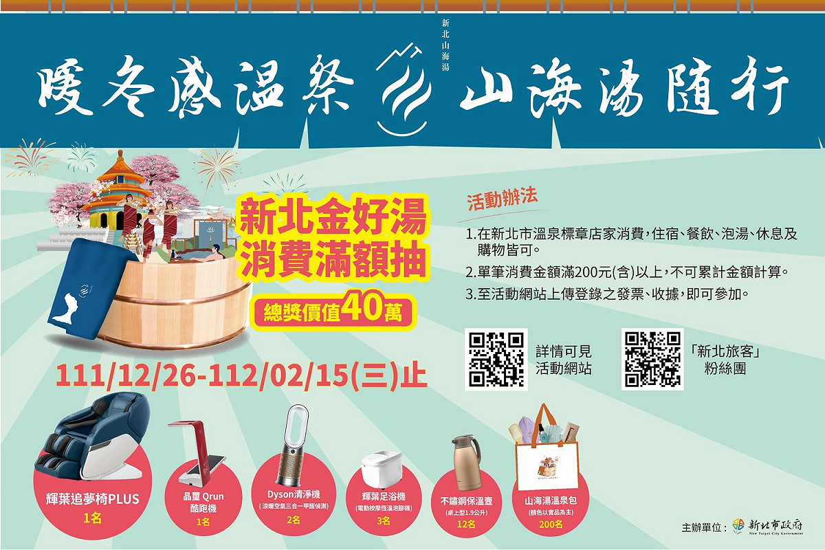 新北金好湯，消費滿額抽，活動辦法宣傳資料。 圖：新北市觀旅局提供
