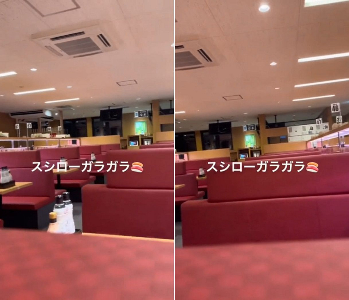 有顧客就拍下壽司郎現況，只見整間店除了拍攝者以外空無一人，轉盤上也只有零散幾盤壽司。 圖:翻攝自推特