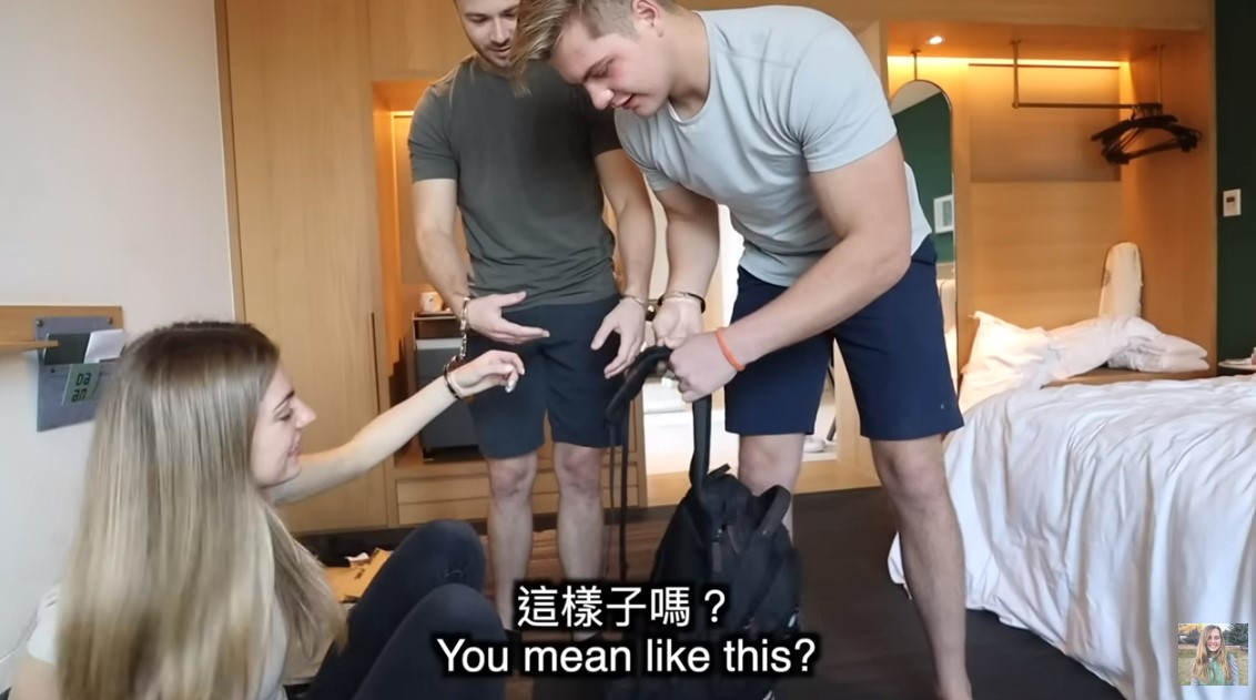 莫彩曦原本在台旅遊時想做「手銬挑戰」企劃。 圖：翻攝自莫彩曦YouTube頻道