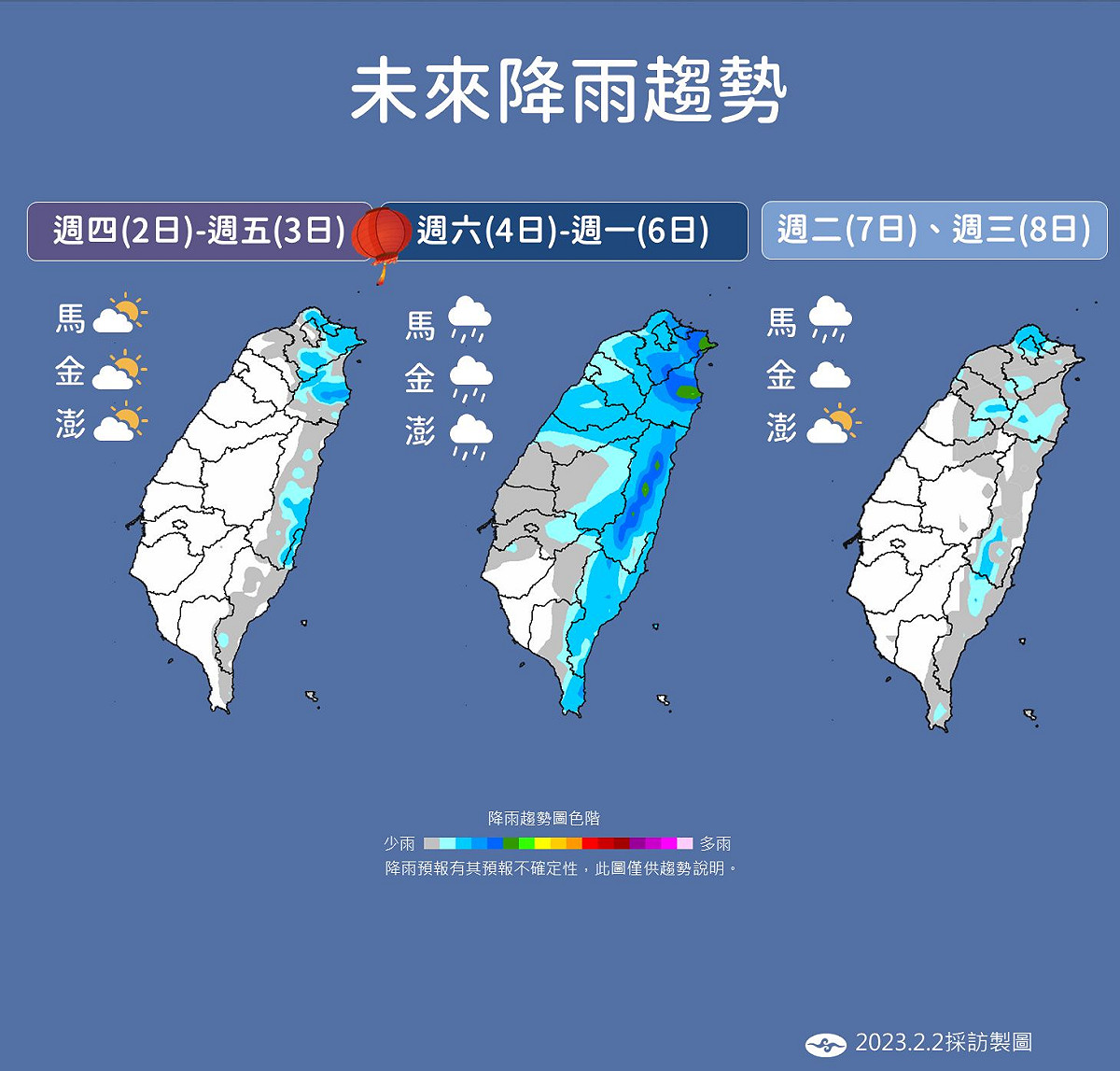 未來一週降雨趨勢。 圖：中央氣象局／提供