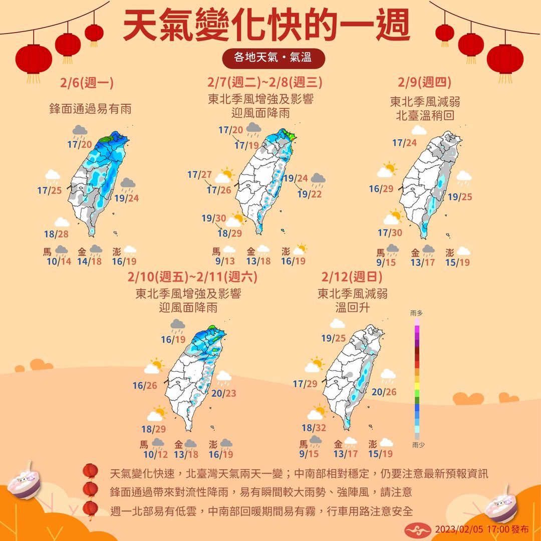 中央氣象局表示下週天氣將分5段式變化。 圖：翻攝自中央氣象局臉書