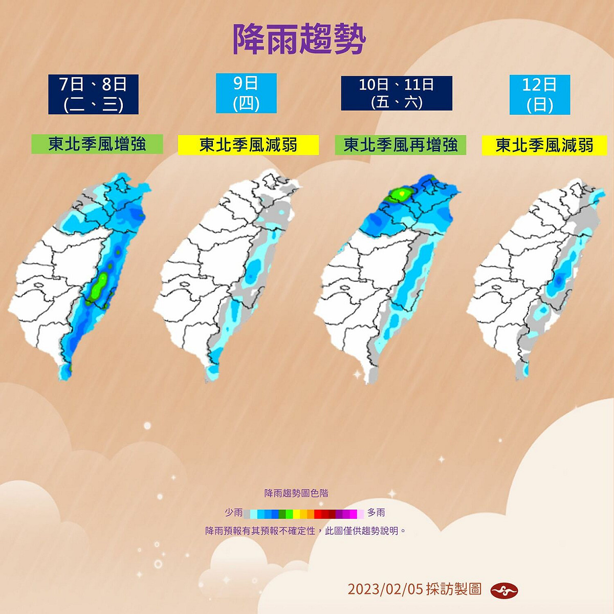 下週北台灣時晴時雨，需特別注意天氣變化。 圖：中央氣象局／提供