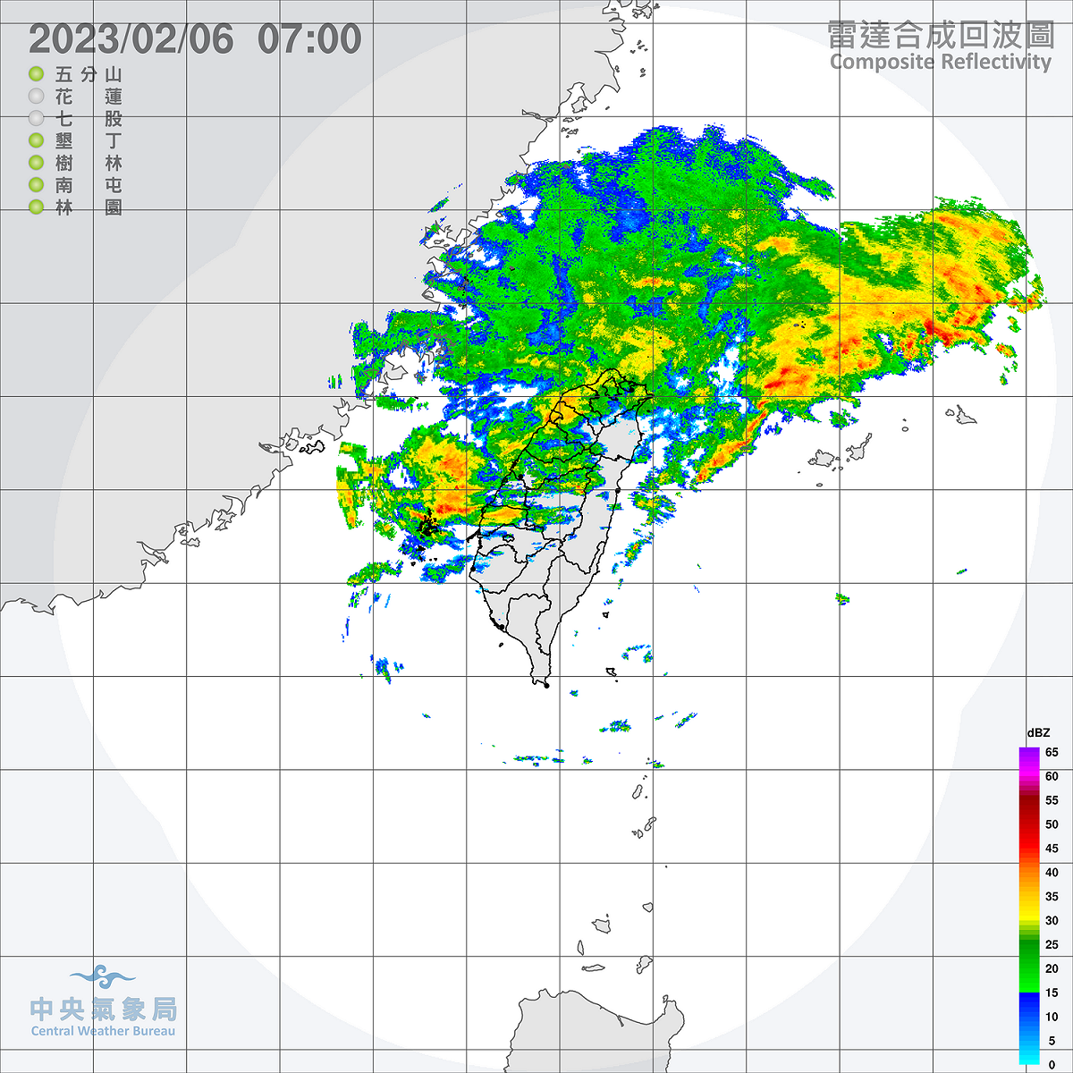 受到華南雲雨區東移影響，中央氣象局今天清晨針對基隆北海岸與宜蘭地區發出大雨特報，苗栗以北雨勢也較明顯。 圖：中央氣象局/提供