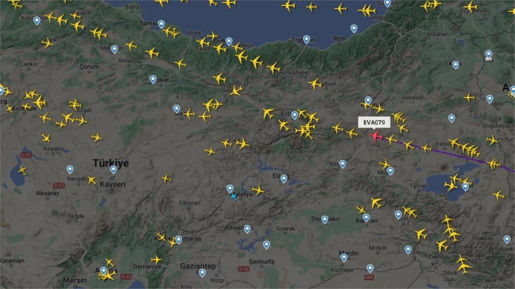 飛機若直達阿達那（Adana），將會是10多年來首次有台灣航空公司經伊拉克及敘利亞空域飛抵中東地區。 圖：截自flightradar24網站
