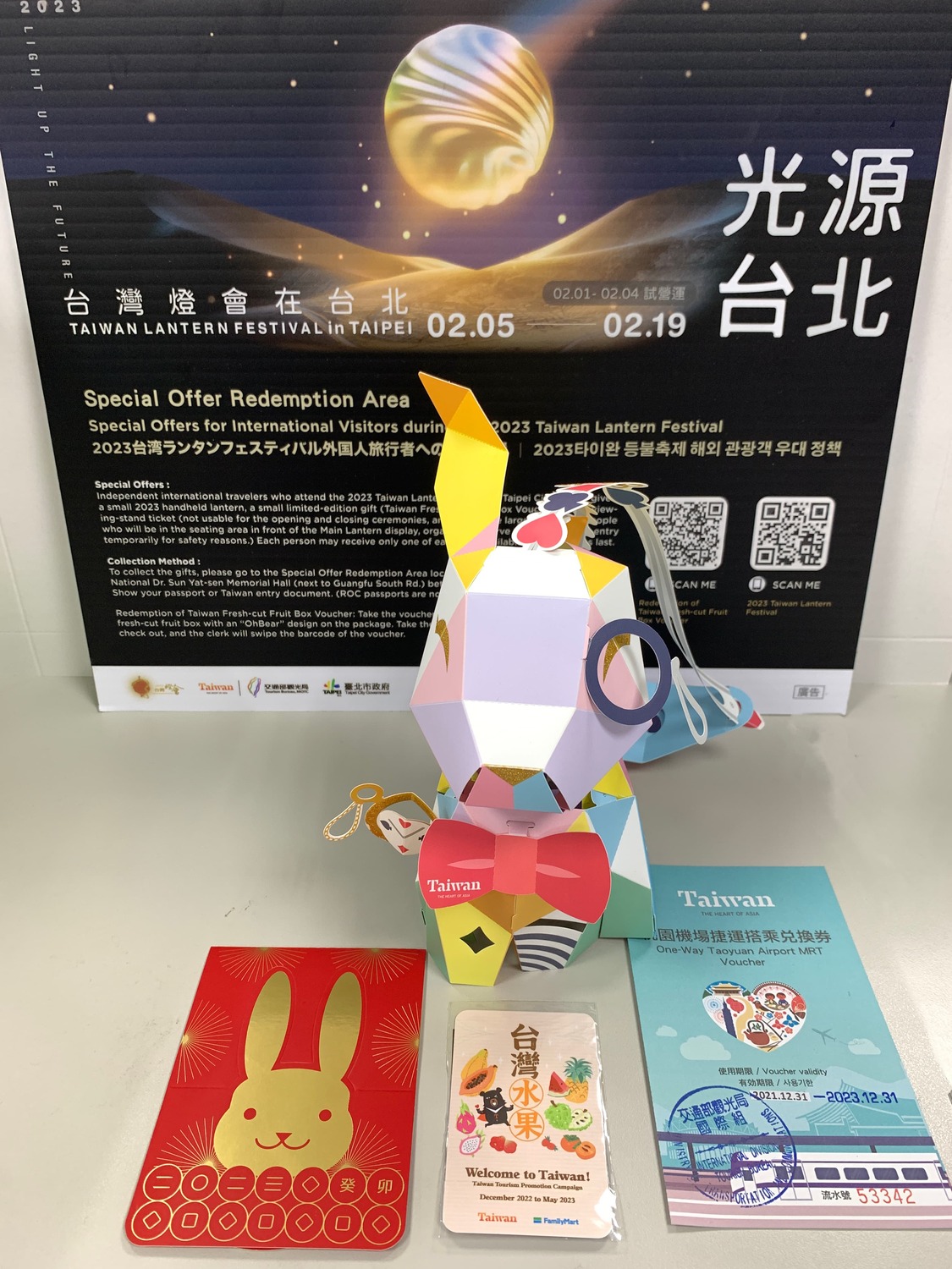 小提燈、水果券及機捷券。 圖：觀光局／提供