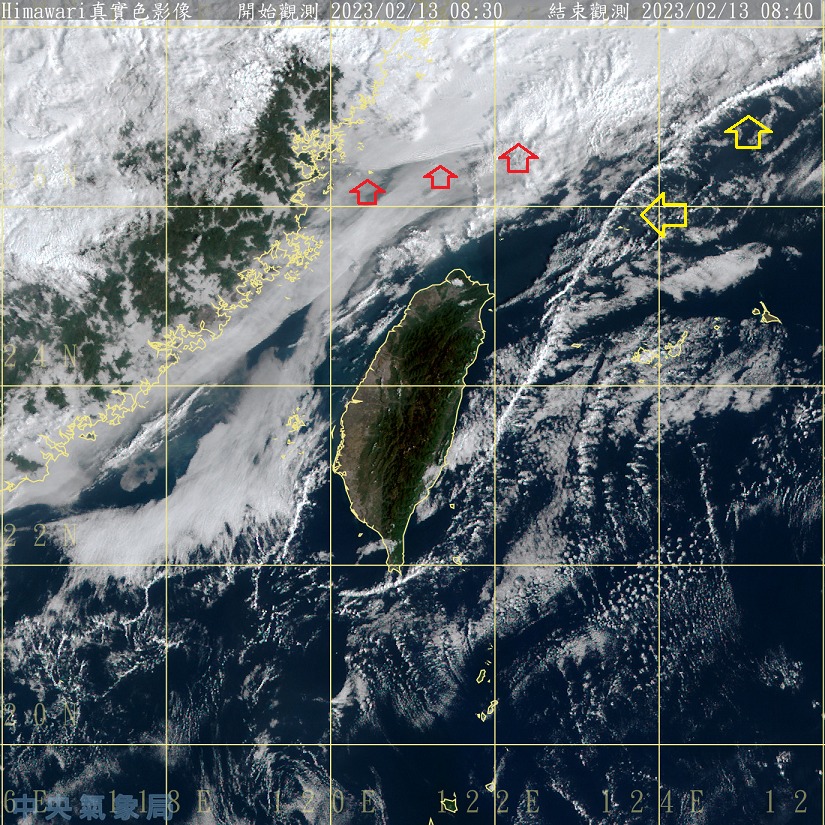 鄭明典今日PO出一張衛星雲圖表示，冷空氣在鋒面後方，已很接近台灣，預計之後將會有所反應。 圖：取自鄭明典臉書