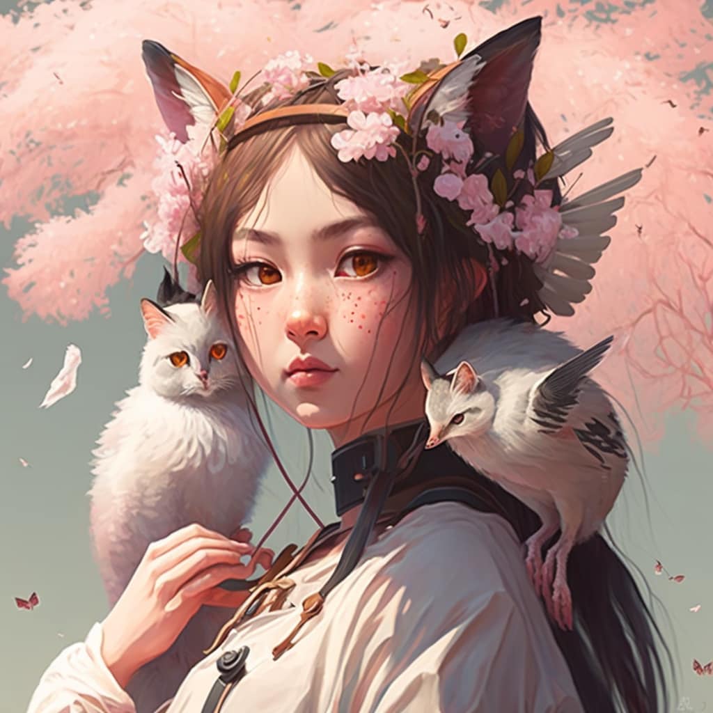 作家吳淡如使用人工智能系統 Midjourney 繪圖，分享一張《櫻花貓少女》作品。而美國著作權局指出，AI 製圖不受版權保護。 圖：吳淡如臉書