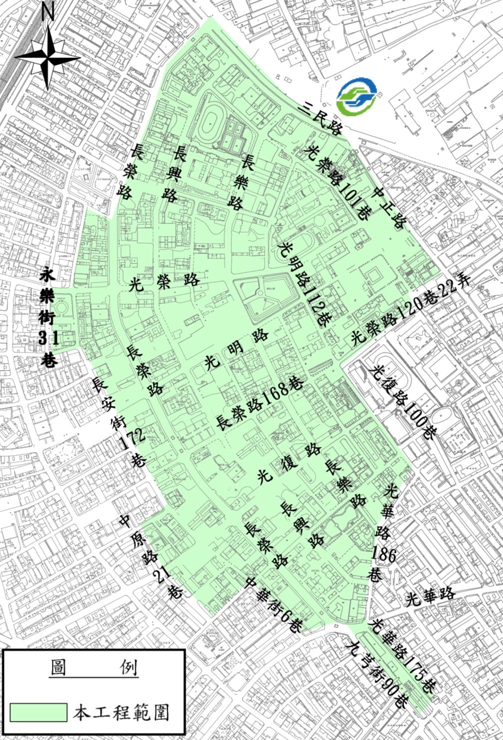 蘆洲南港子市地重劃區後續污水下水道建設及既有污水管線修繕工程範圍（示意圖）。 圖：新北市水利局提供