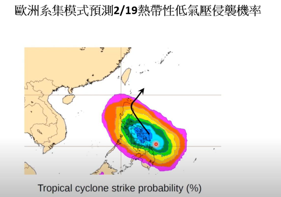 本週六及週日，位於菲律賓東方海面，有機會生成熱帶性低氣壓。 圖：翻攝自賈新興Youtube