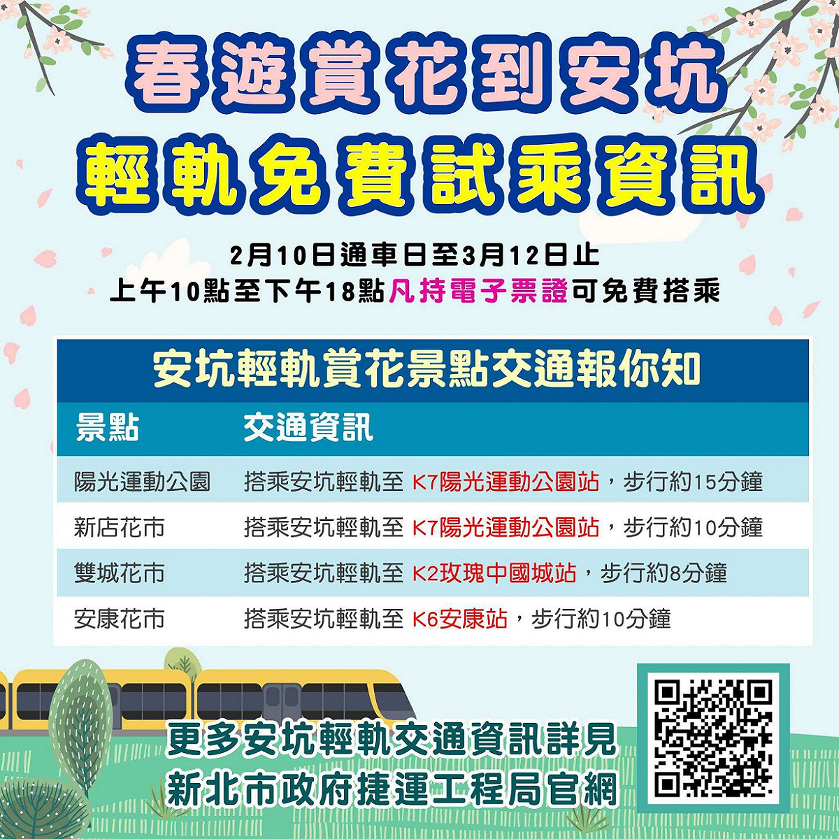 安坑輕軌免費試乘資訊。 圖：新北市交通局提供