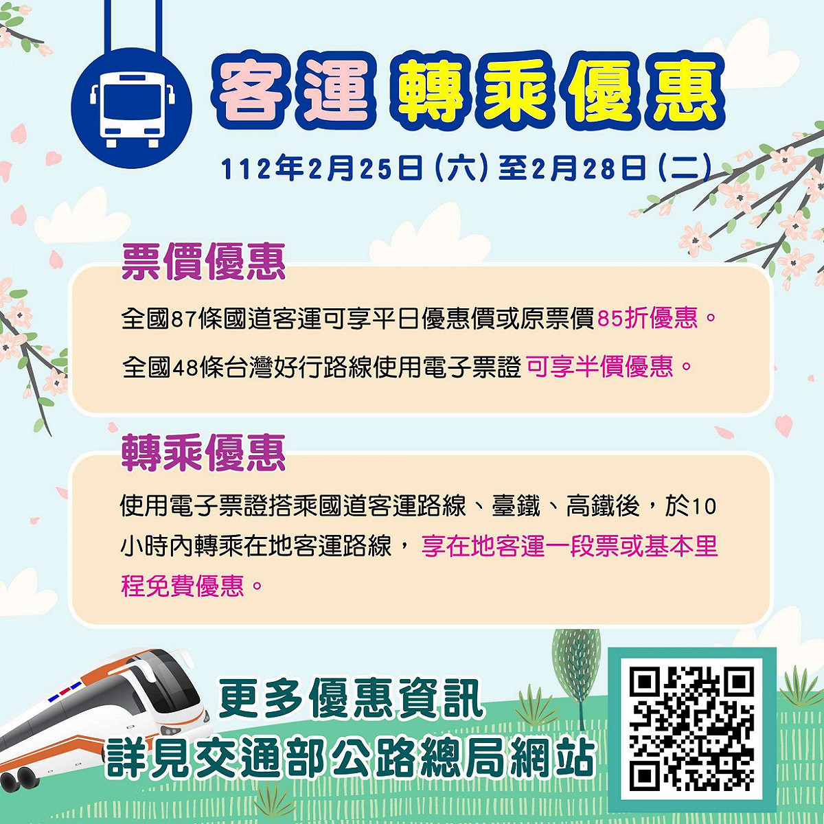 國道客運優惠措施。 圖：新北市交通局提供
