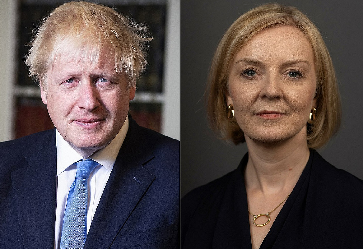 英國2位前首相20日同聲呼籲烏克蘭的西方盟友有必要向基輔移交戰鬥機。左：強生(Boris Johnson)右：特拉斯(Liz Truss)。 圖：翻攝維基百科/新頭殼合成