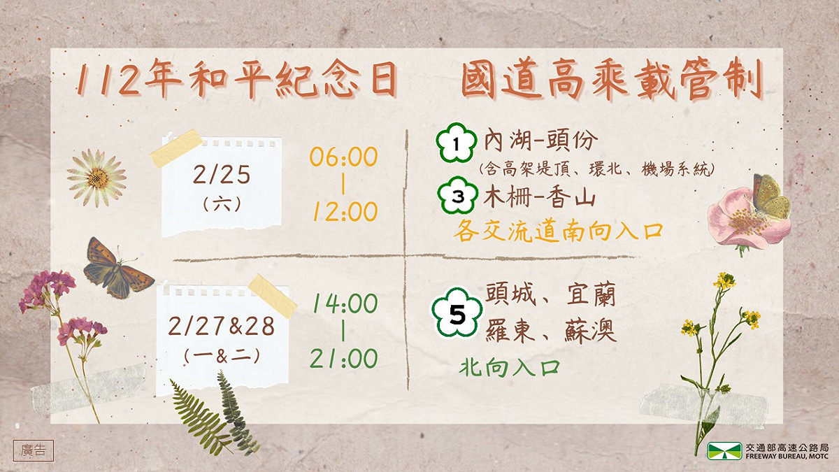 228連假國道高乘載管制懶人包。 圖：高速公路局／提供