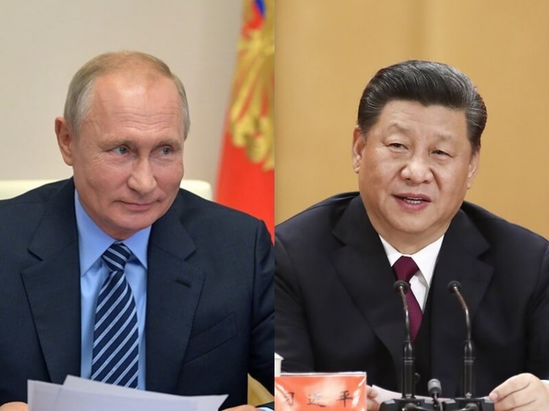 中國國家主席習近平（右）及俄羅斯總統普丁（左）。 圖：翻攝KremlinRussia_E推特、中新社