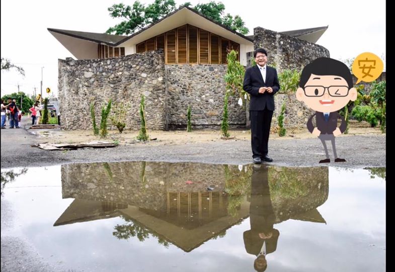 屏東新埤玉環石頭教，堂擁有圓錐形本體，六角星形屋頂與取自來義溪畔的鵝卵石建材的「新埤玉環天主堂」，建於1965年，以來義溪畔的鵝卵石，建築而成，見證沿山公路多族群互動的生活記憶與歷史文化。 圖:翻攝自潘孟安臉書