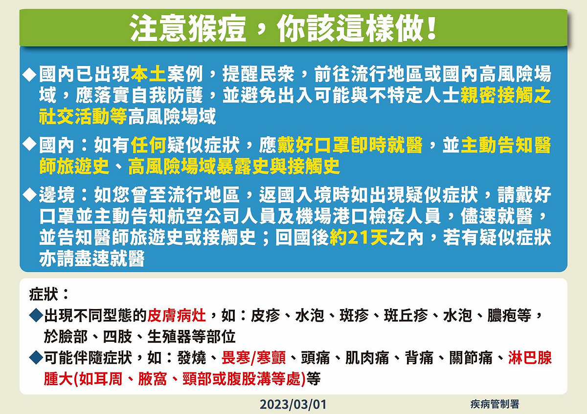 猴痘已出現本土病例，相關防範圖表。 圖：疾管署／提供