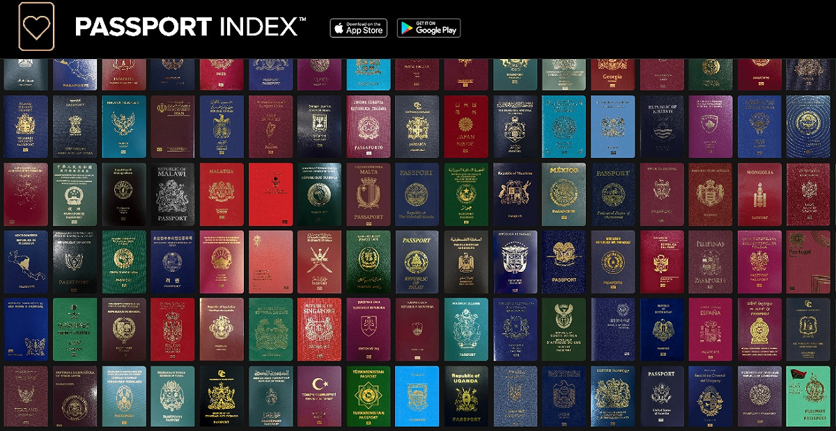 網站Passport Index所統計的各國護照。 翻攝自網站Passport Index。