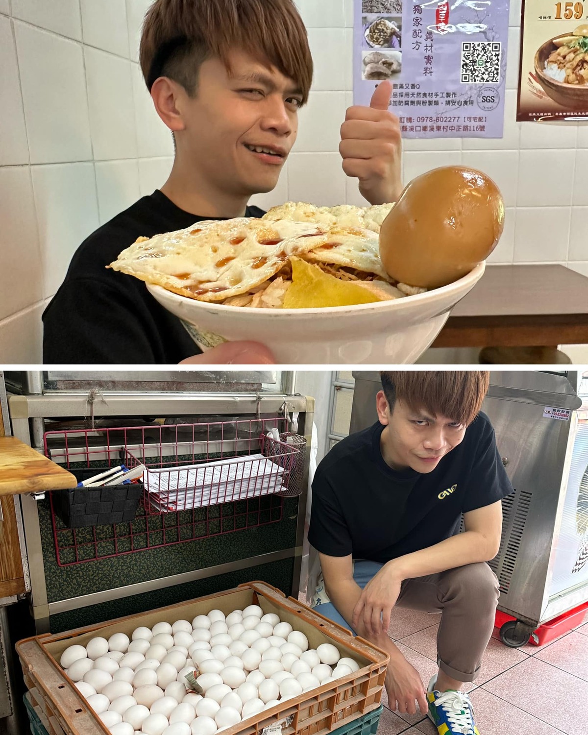 蔡阿嘎在社群媒體曬出和一籃雞蛋合照炫耀。 圖：翻攝自蔡阿嘎IG