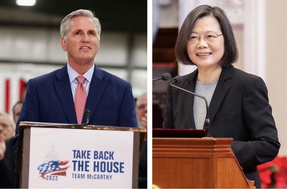 美國眾議院議長麥卡錫（左圖）明天將在美國與台灣總統蔡英文（右圖）會面。 圖：翻攝自麥卡朆、蔡英文臉書／新頭殼合成