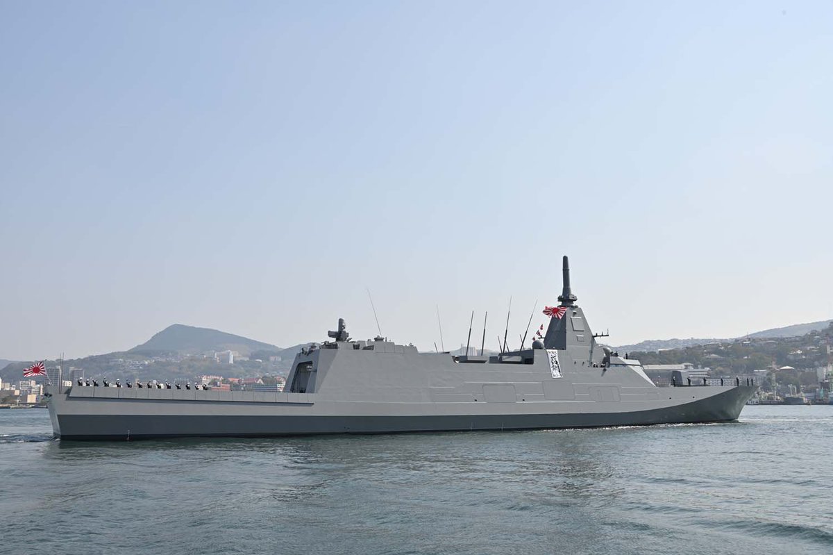 日本海上自衛隊第4艘「最上級」護衛艦「三隈號」(みくま，FFM-4)7日交艦成軍。 圖：翻攝@JMSDF_PAO推特