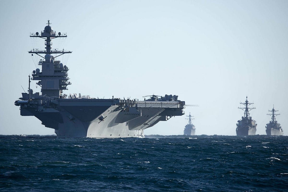 美國「福特級」航空母艦「福特號(CVN-78)」打擊群奉命移往地中海南部支援以色列。。 圖：翻攝@USNavy推特(資料照片)