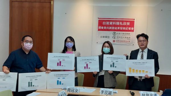 民間司法改革基金會、台灣人權促進會、開放文化基金會三大⺠團呼籲政府提升數位人權保障。 圖：民間司法改革基金會提供