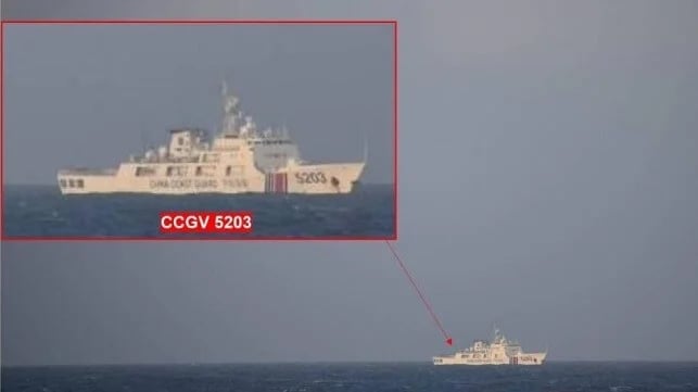 菲律賓海岸警衛隊報告，中國海警船5203號過去一周持續在中業島12海浬內作業。 圖：翻攝Philippine Coast Guard