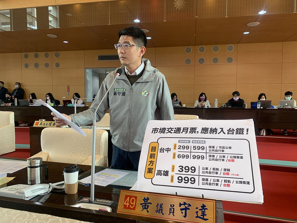 黃守達批台中交通月票口惠而實不至。 黃守達服務處/提供