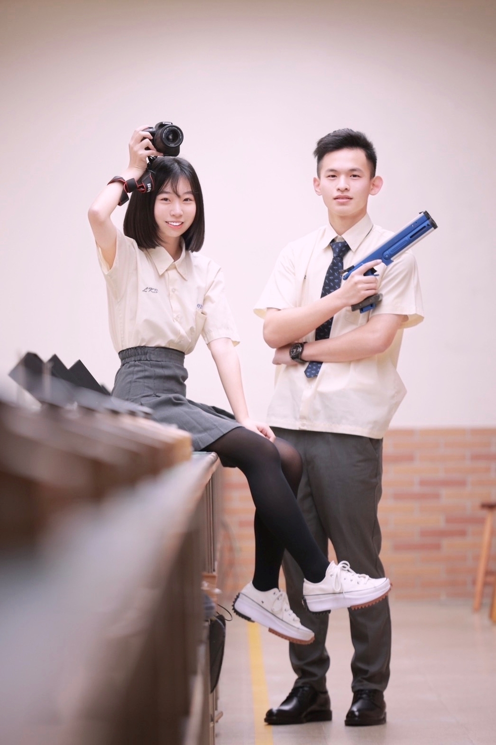 林口高中制服走秀宣傳照片，截止3月16日止以接近5千票暫居第一。 圖：新北市教育局提供