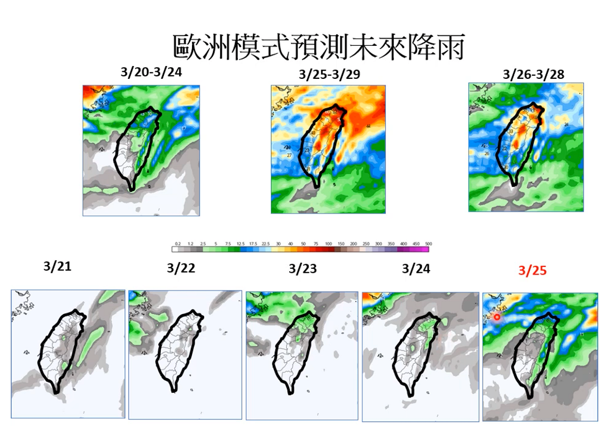 歐洲模式預測未來降雨。 圖：翻攝自氣象專家賈新興Youtube
