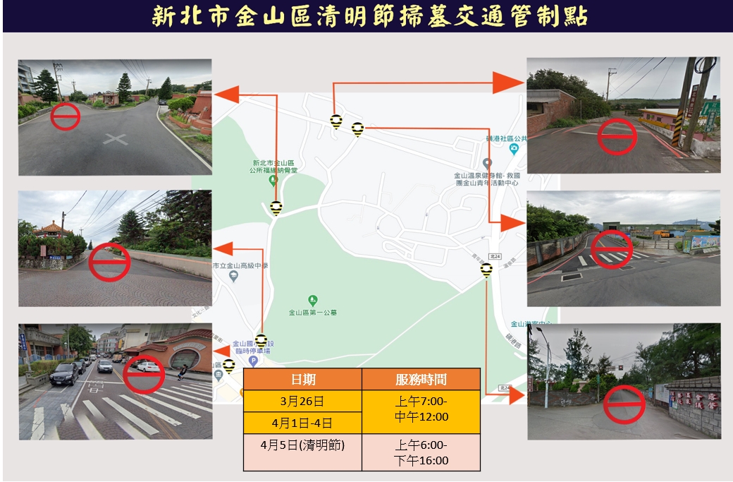 清明節掃墓交通管制點。 圖：金山區公所提供