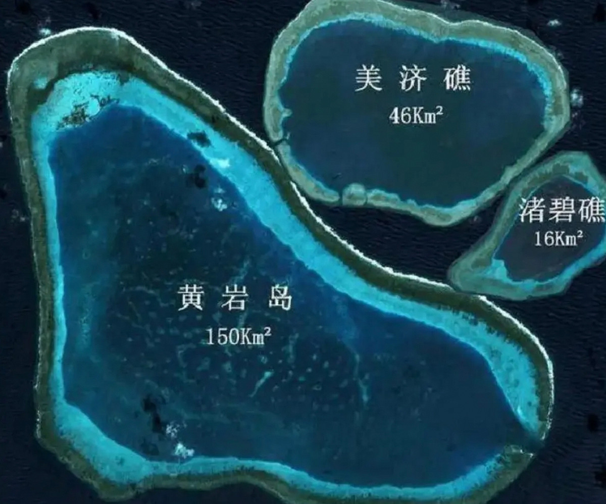 南海目前已經有兩個「大三角」，分別是渚碧礁、永暑島和美濟礁形成的三角，及永暑島、美濟礁和永興島形成的三角。 圖：擷取自中國軍事評論「鋒芒FM」