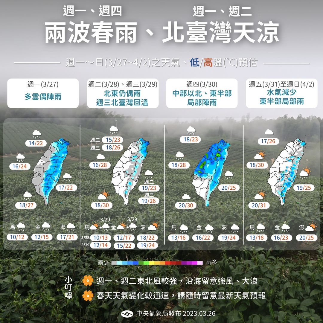 未來一週天氣。 圖：翻攝自中央氣象局臉書