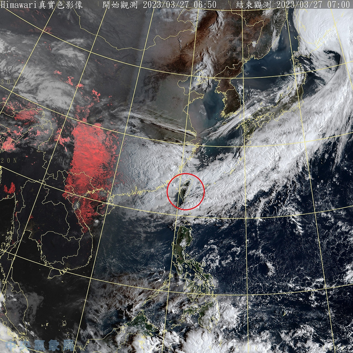 受到東北季風影響，加上華南雲雨區東移，今天東半部、台南以北地區、南部山區，還有澎湖、金門、馬祖有短暫陣雨，其他地區也有局部短暫陣雨。 圖：中央氣象局／提供