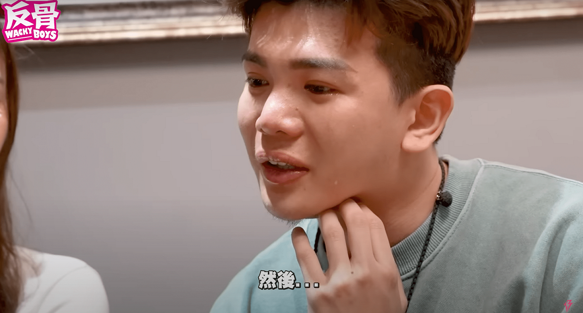聊起過往回憶，孫生忍不住流下男兒淚。 圖：翻攝自YT/WACKYBOYS 反骨男孩