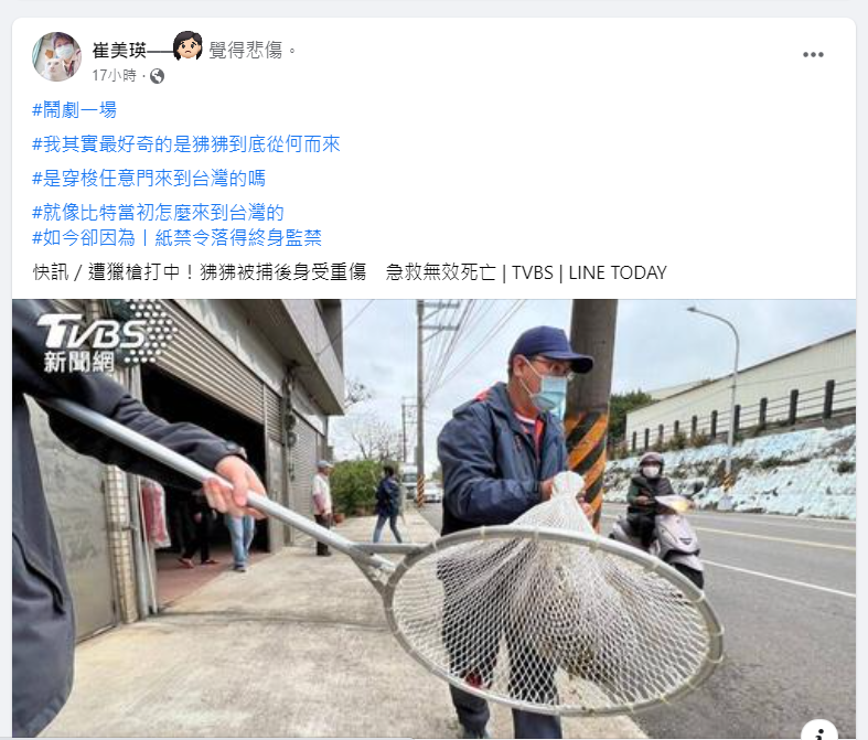 崔美瑛直言「整個圍捕計畫荒腔走板！」，全案應從源頭徹查。 圖 : 取自桃園市中聖里里長崔美瑛臉書
