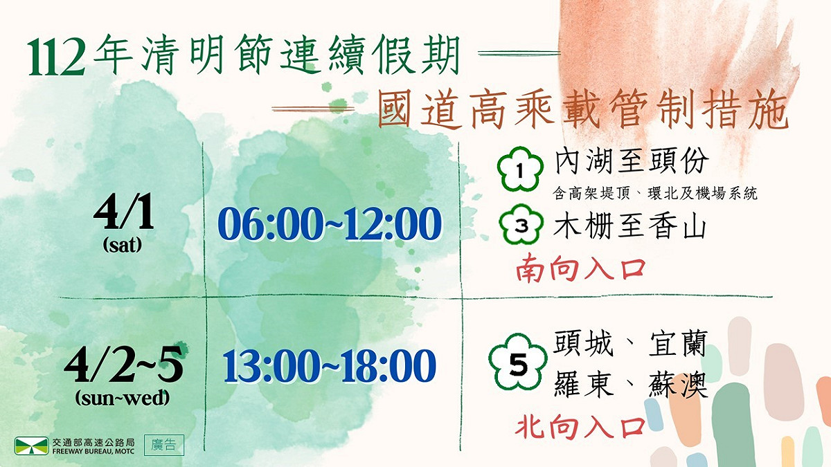 112年清明節連假高乘載管制措施。 圖：高速公路局／提供
