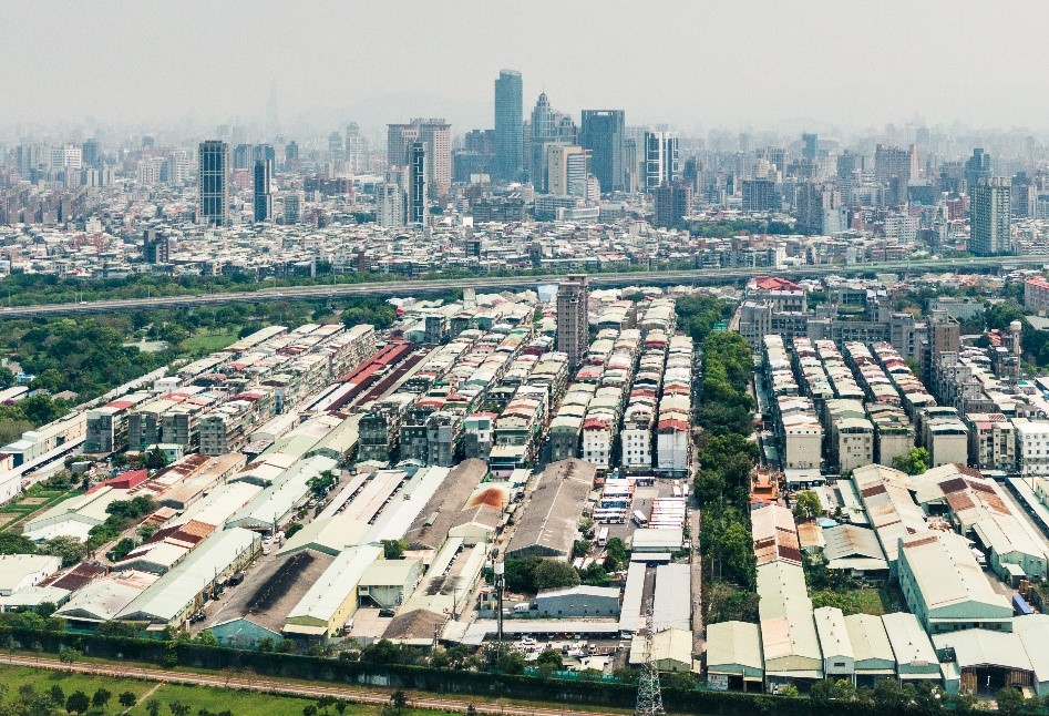 板橋浮洲現況空拍示意圖。 圖：新北市都更處提供