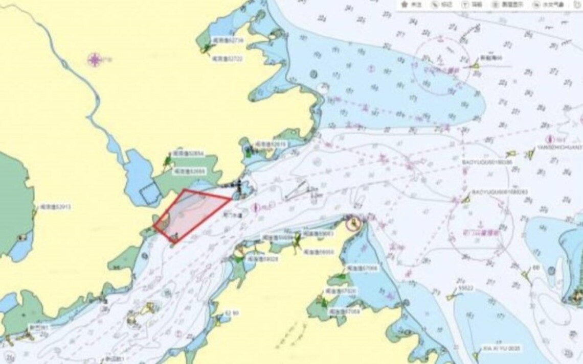 中國福建海事局經劃定四點連線範圍水域為具體警戒封鎖區域。 圖/中國海事局
