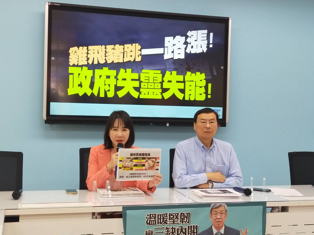 國民黨團召開記者會，就國內豬肉、雞肉、蛋價漲價狀況，痛批蔡政府失能。 圖：國民黨團/提供