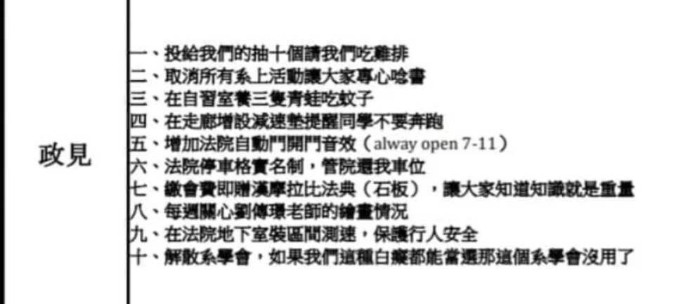 鍾昌豫、陳顥文發表的瘋狂政，引起網路熱門。 圖：翻攝自高雄大學法律系臉書粉絲專頁