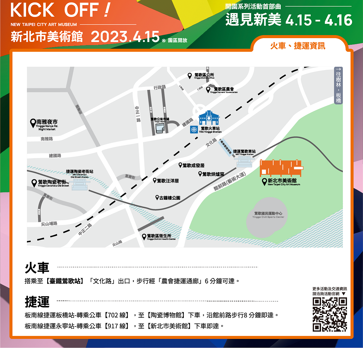 新美館交通資訊-火車和捷運。 圖：新北市文化局提供